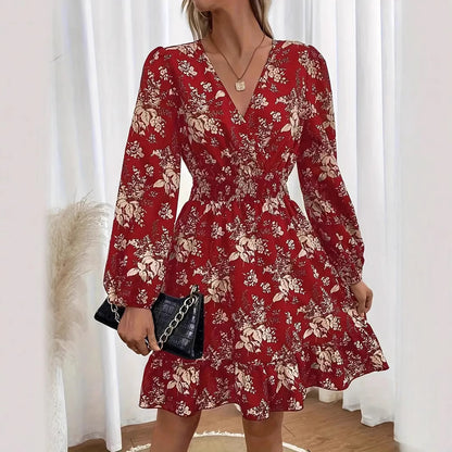 Elegant Floral Print A-Line Dress