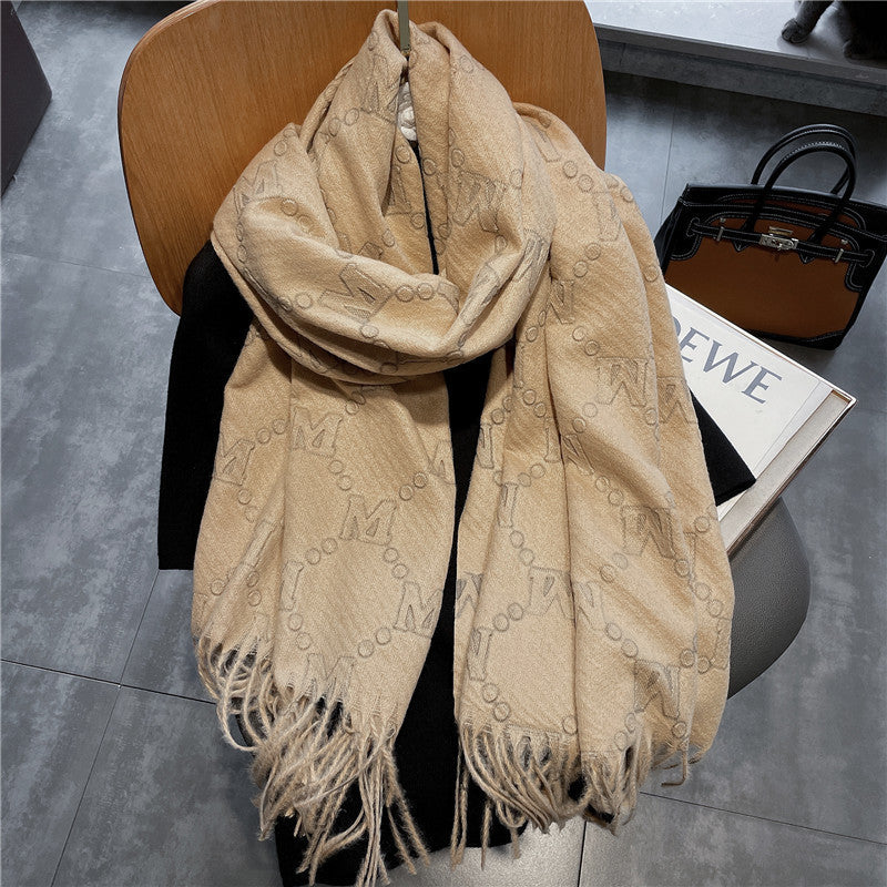 Letter Rhombus Plaid Cashmere Brown Scarf - myETYN