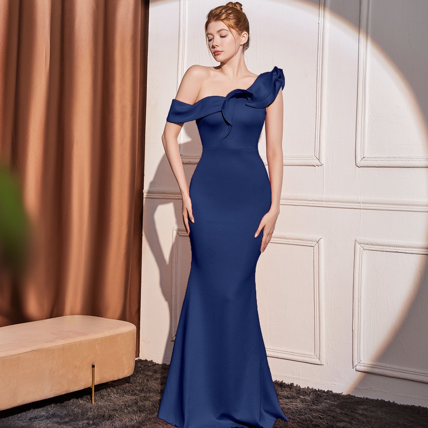 High-End One-Shoulder Slimming Long Dress