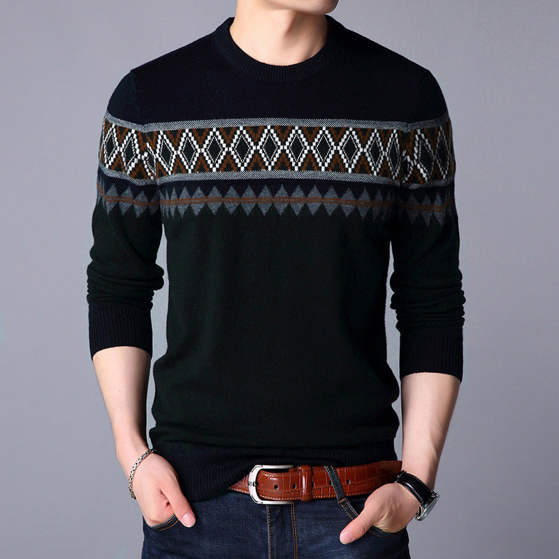 Men Knitted Pullover Round Neck Color Block Wool Top - myETYN