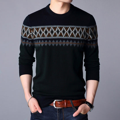 Men Knitted Pullover Round Neck Color Block Wool Top - myETYN