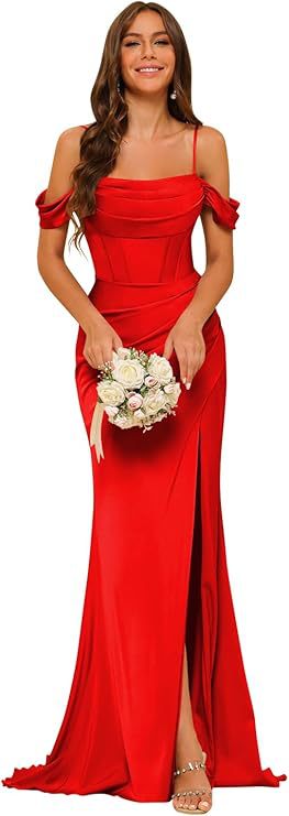 Elegant Off-the-Shoulder Satin Corset Ball Gown for Bridesmaids