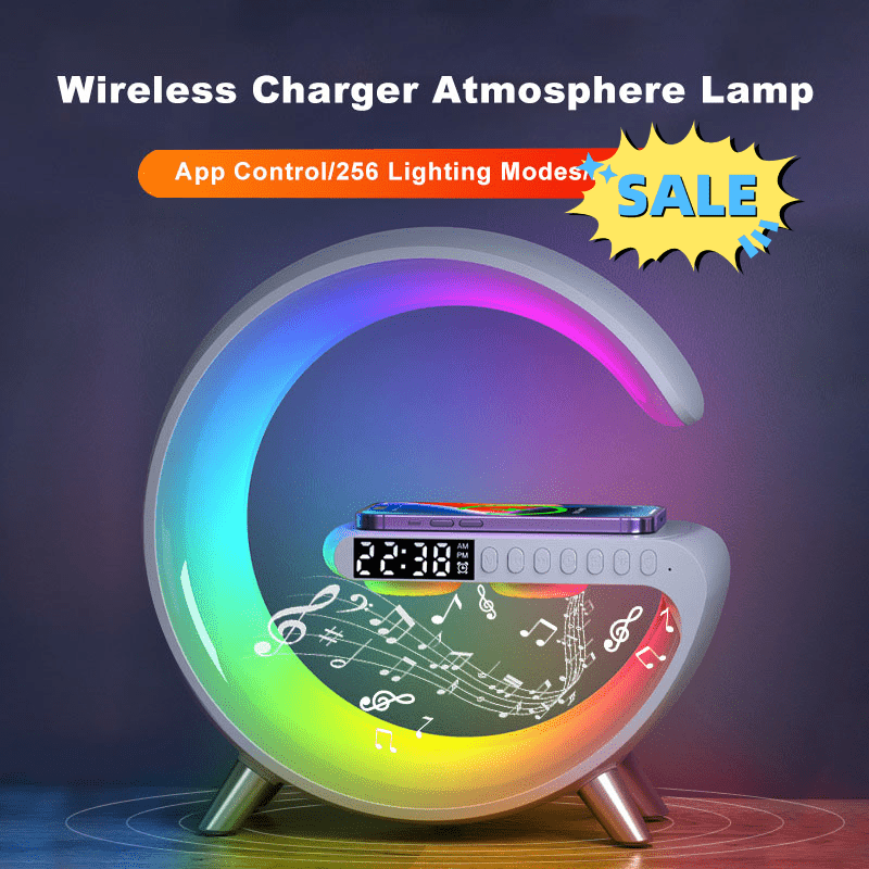 2023 New Intelligent G Shaped LED Lamp Bluetooth Speake Wireless Charger Atmosphere Lamp App Control For Bedroom Home Decor - myetyn