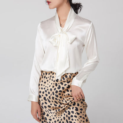 Women’s Long Sleeve Silk Shirt | Elegant V-Neck Plain Silk Blouse