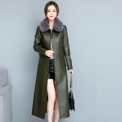 Ladies Fashion Thin Leather Trench Coat – Korean Style Sheepskin Outerwear