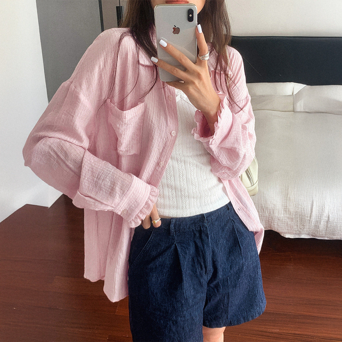 Casual Solid Color Long Sleeve Button Shirt – Women's Clothing