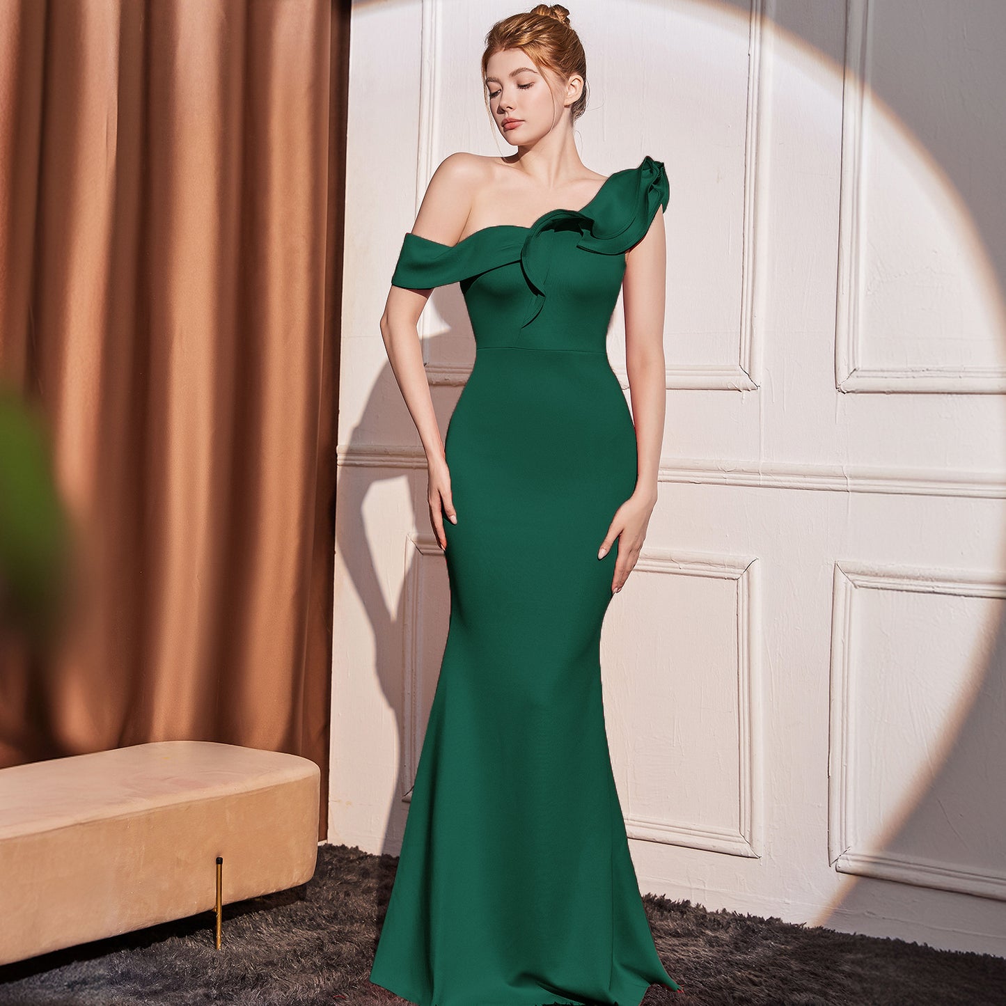 High-End One-Shoulder Slimming Long Dress