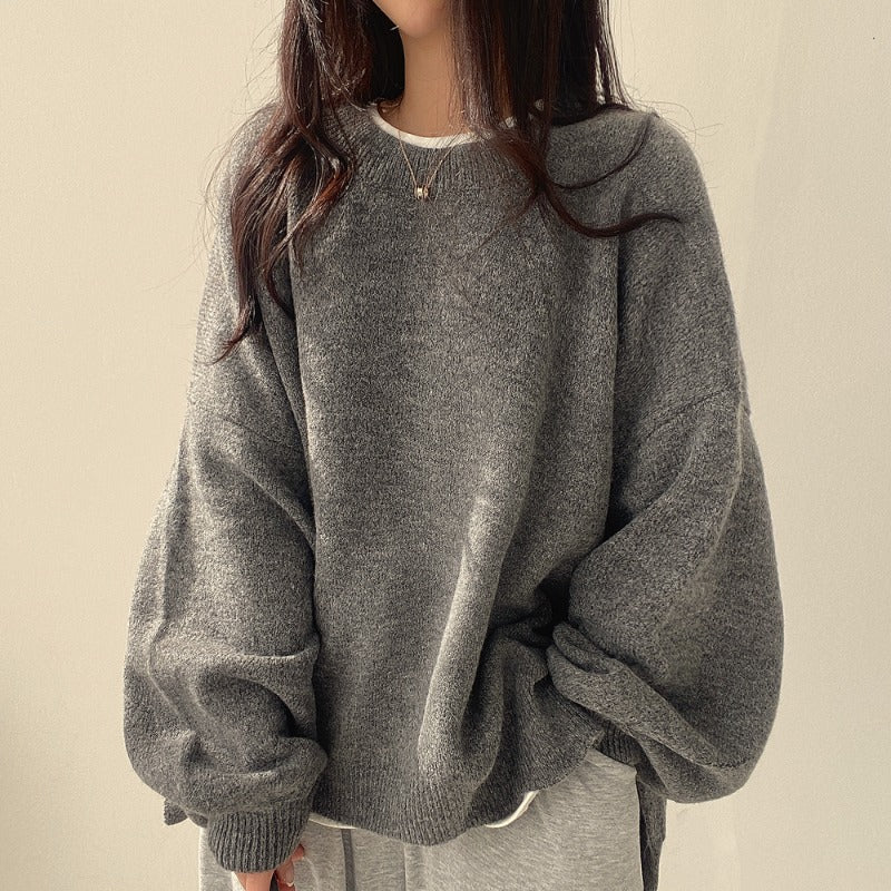 Crewneck Lantern Sleeve Oversized Wool Sweater for Women