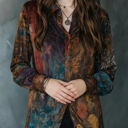 Women’s Retro Boho Floral Button-Down Blouse – Vintage Charm, Effortless Style