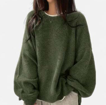 Temperament Crew Neck Pullover Lantern Sleeve Sweater for Women