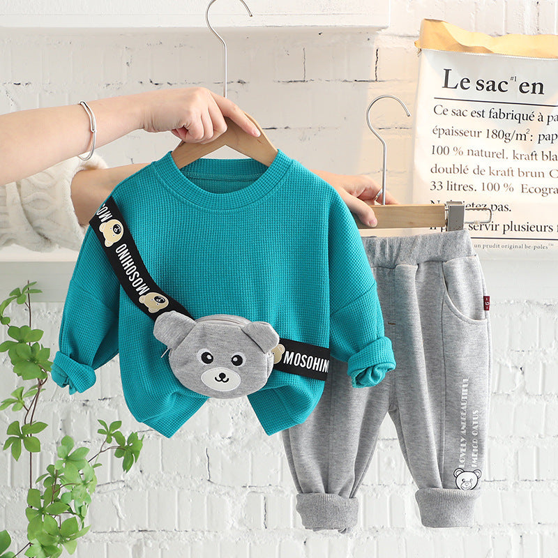 Children's Fashion Simple Solid Color Top Pants Two-piece Set