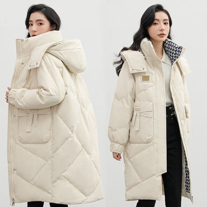 Detachable Hat Cotton Coat Over The Knee Padded Down Jacket