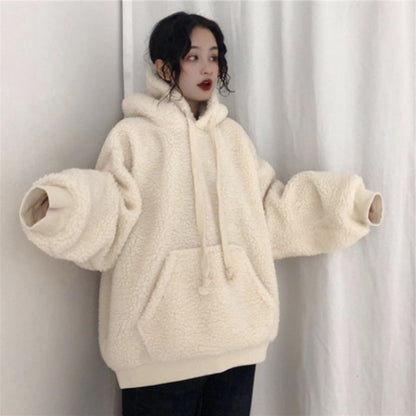 Hooded Plus Fleece Sweater Version Imitation Lambskin