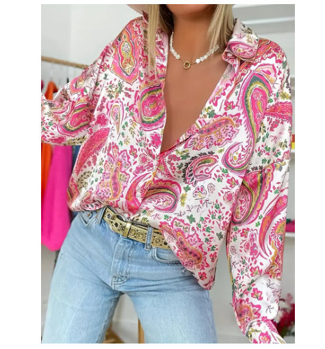 Spring New Women's Retro Casual Printed Shirt Top