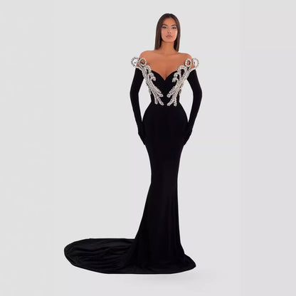 Black Bandeau Slim-Fit Skinny Long Evening Dress