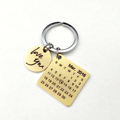 Custom DIY Personalized Calendar Keychain Hand Carved Calendar Keyring Gift For Boyfriend Girlfriend Stainless Steel Private - myETYN