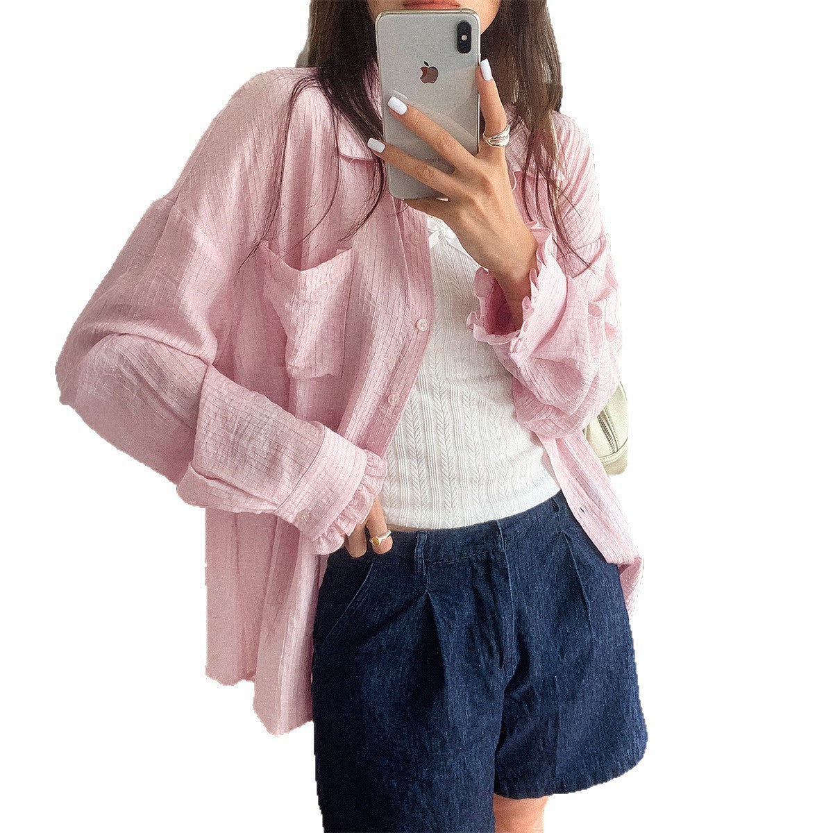 Casual Solid Color Long Sleeve Button Shirt – Women's Clothing