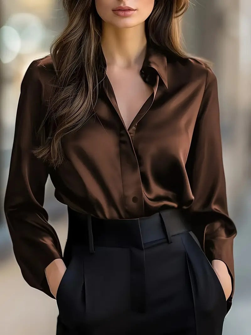 Solid Color Fashion Elegant Long Sleeve Button Shirt Women's Clothing