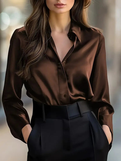 Solid Color Fashion Elegant Long Sleeve Button Shirt Women's Clothing