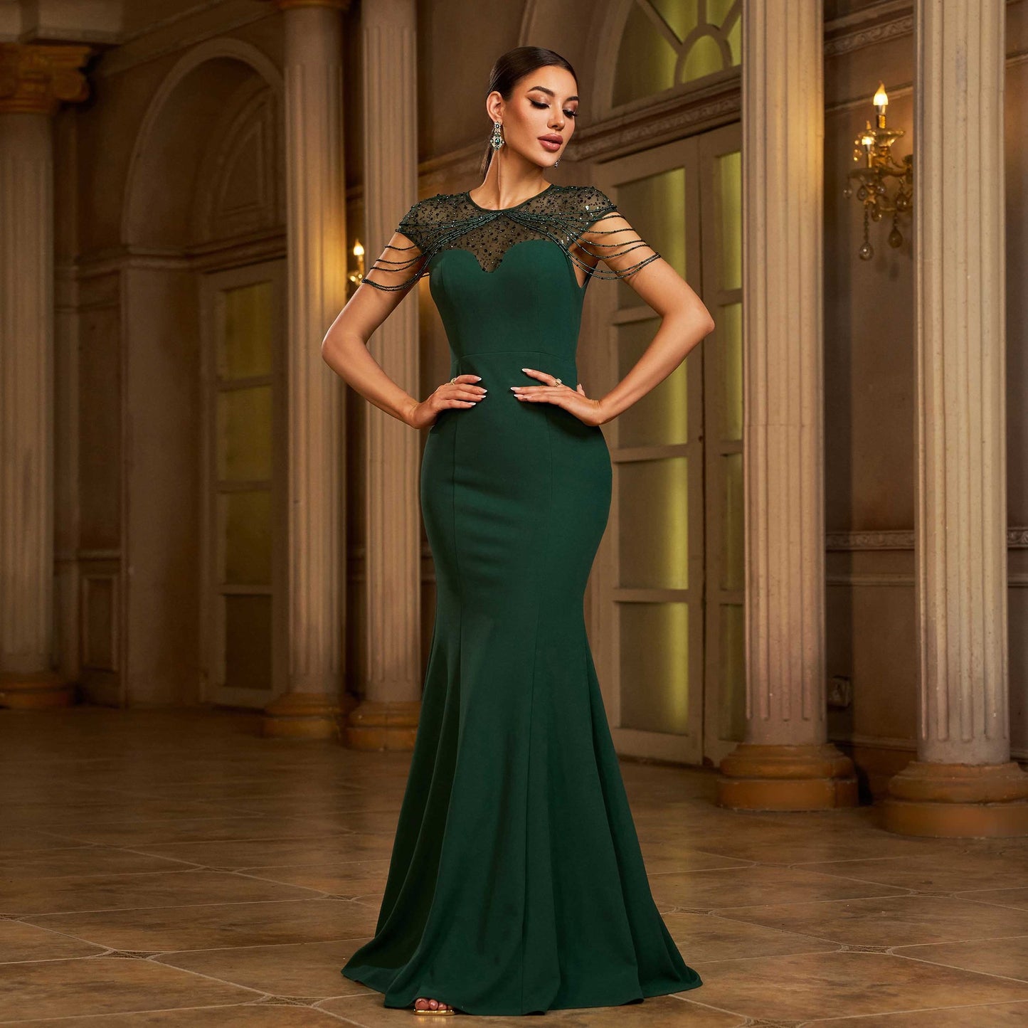 Elegant Sleeveless Sequin High-Waist Fishtail Evening Dress