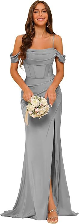 Elegant Off-the-Shoulder Satin Corset Ball Gown for Bridesmaids