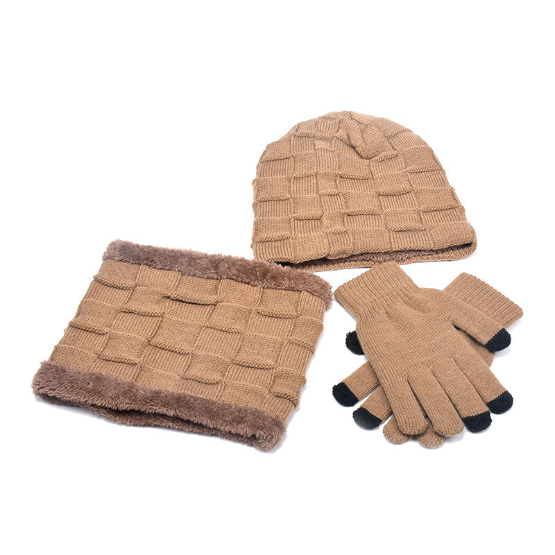 Hat Scarf Gloves Three-piece Suit Plus Velvet Knitted Outdoor Warmth - myETYN