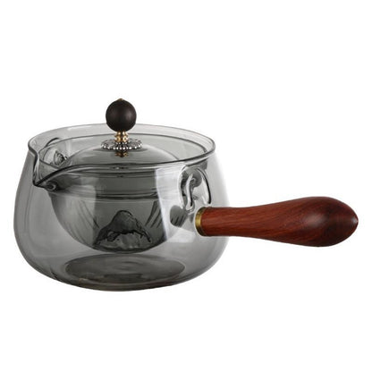 Semi-automatic Rotary Heat-resistant Glass Teapot Lazy Tea Making With Infuser And Wooden Handle Office Home Accessories Kitchen Gadgets - myETYN