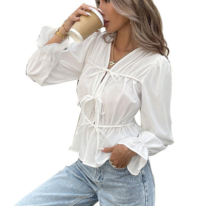 Lace-up Long Sleeve Shirt For Cardigan Top Women
