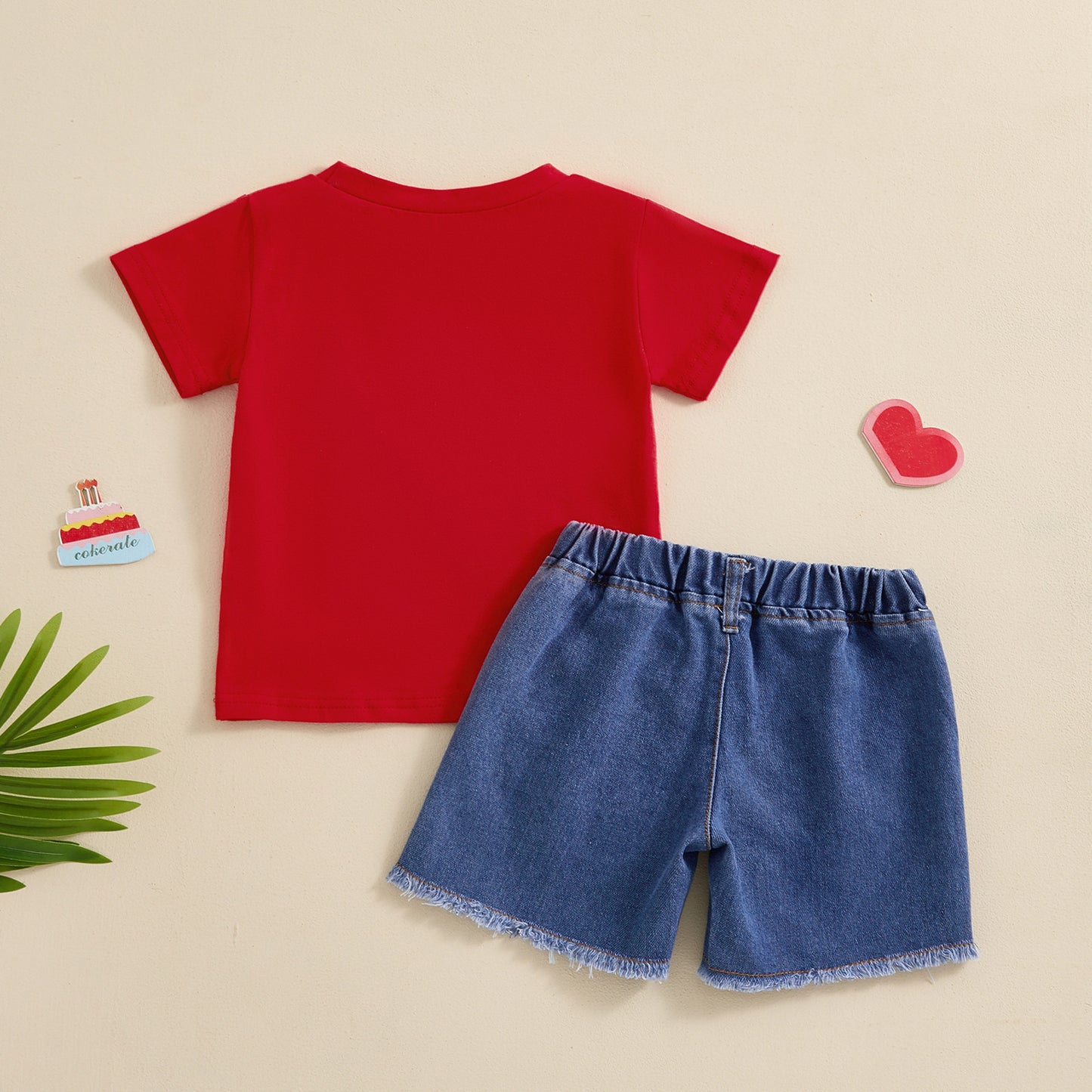 Boys' Letter Print Short-sleeve T-shirt Denim Shorts Two-piece Set