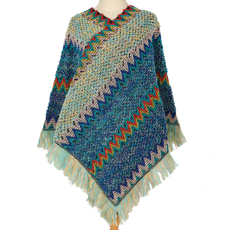 Warm Autumn And Winter Colorful Ethnic Style Pullover Cloak Women - myETYN