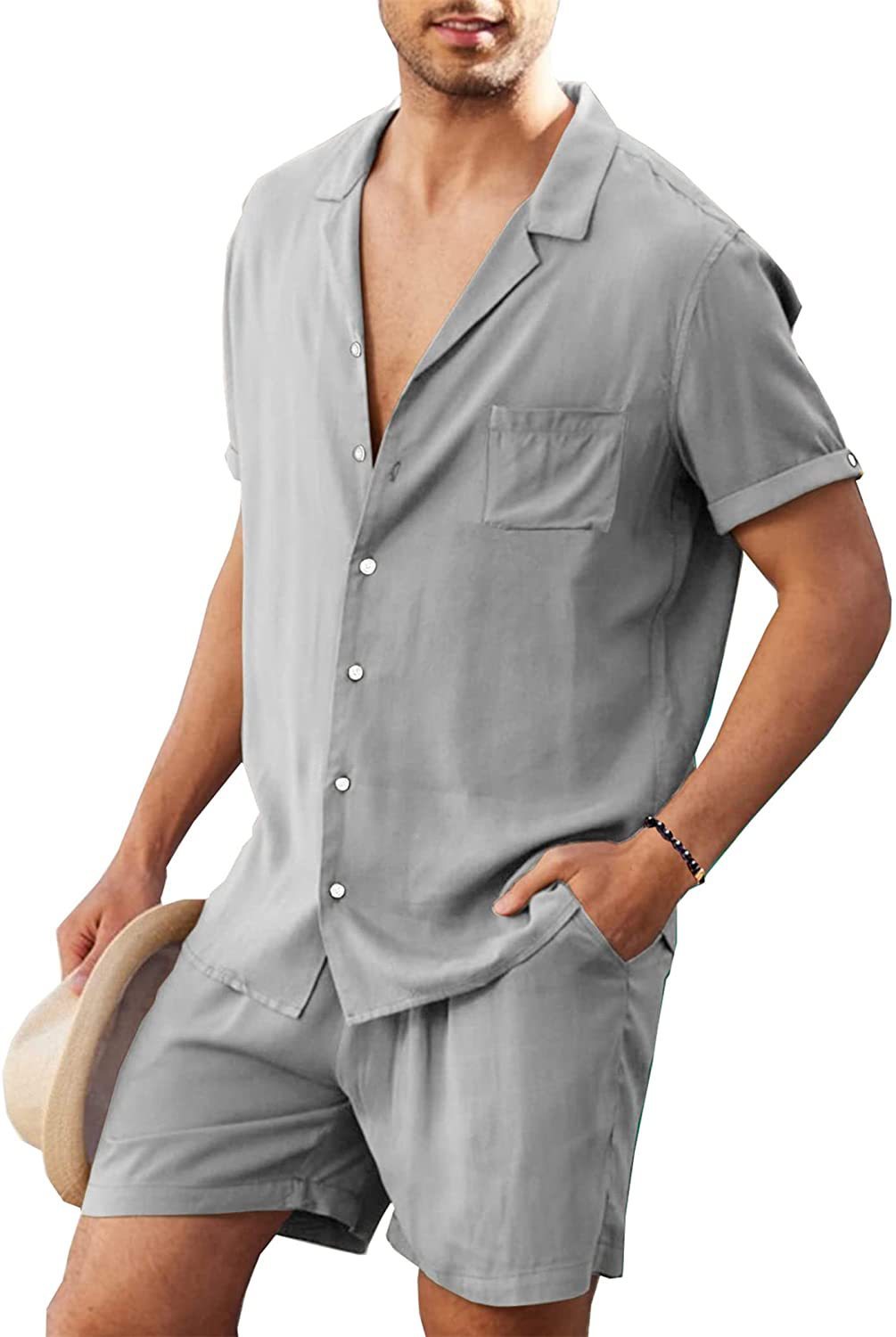 Men's Linen Short Sleeve Shirt Set Linen