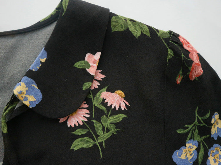 French Vintage Print Long Sleeve Dress