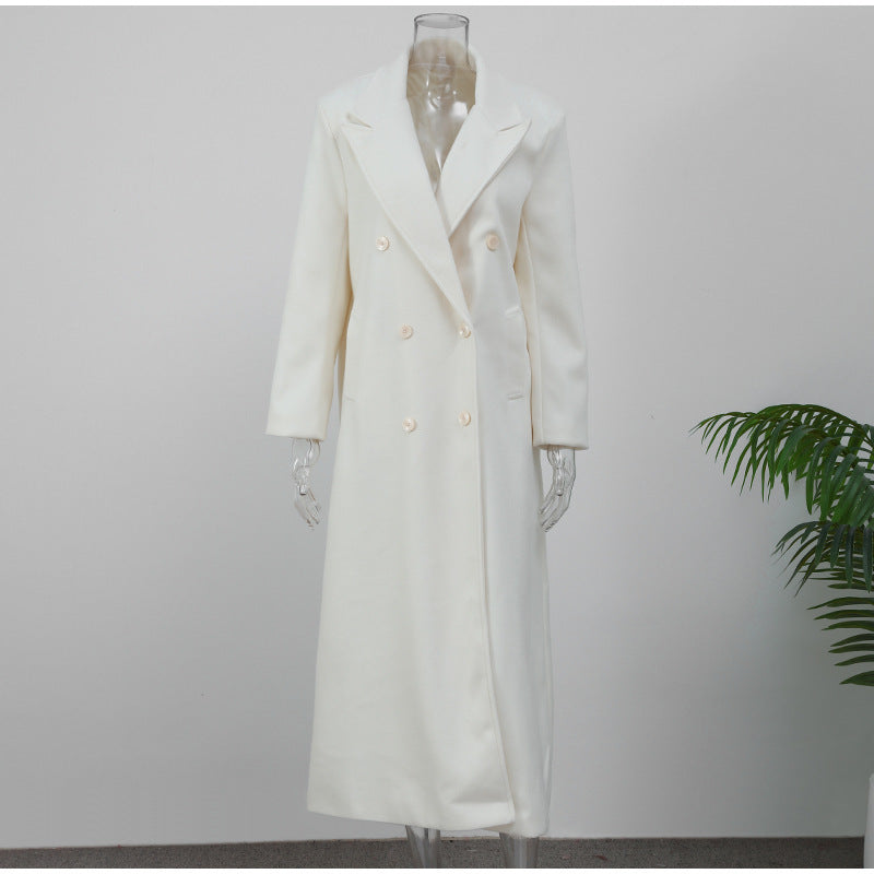 High-grade Double-sided Woolen White Elegant Slimming Draping Trench Coat