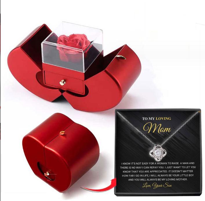 Fashion Jewelry Box Red Apple Christmas Gift Necklace Eternal Rose For Girl Mother's Day Valentine's Day Gifts With Artificial Flower Rose Flower Jewelry Box - myETYN