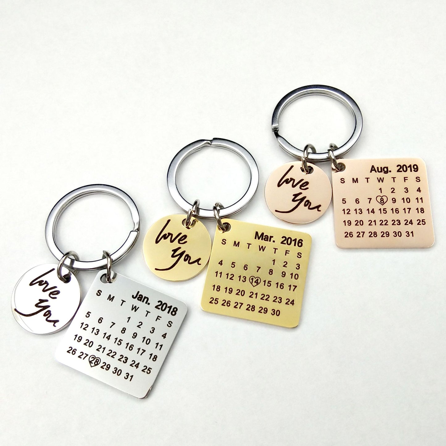 Custom DIY Personalized Calendar Keychain Hand Carved Calendar Keyring Gift For Boyfriend Girlfriend Stainless Steel Private - myETYN