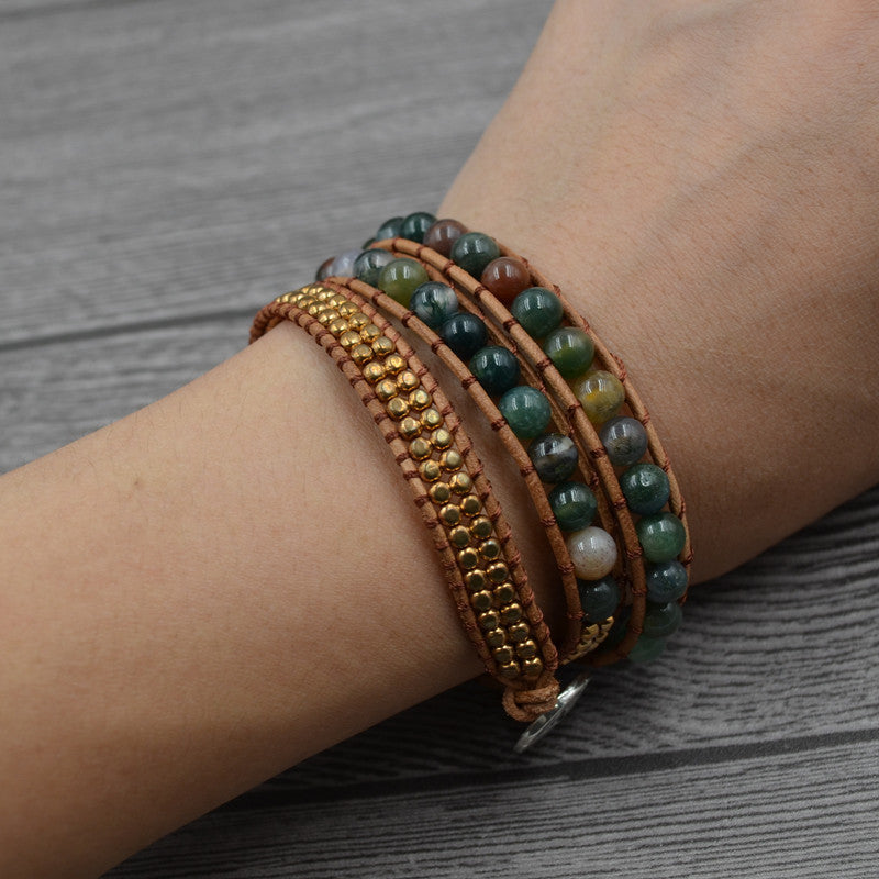 Retro Multilayer Indian Stone Beads Hand-woven Female Bracelet