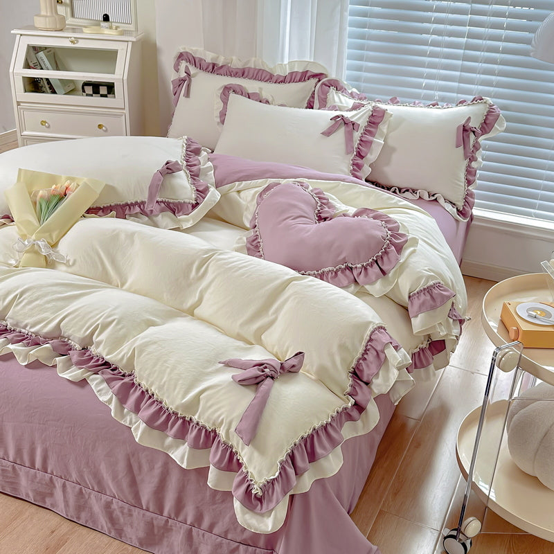 Solid Color Lace Bedsheet And Duvet Cover