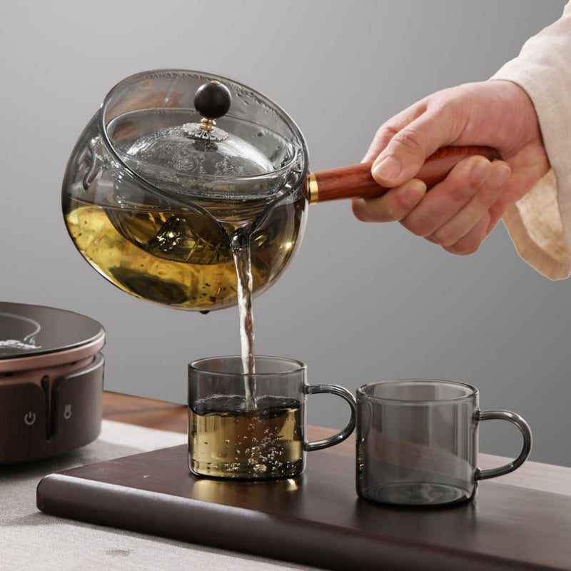 Semi-automatic Rotary Heat-resistant Glass Teapot Lazy Tea Making With Infuser And Wooden Handle Office Home Accessories Kitchen Gadgets - myETYN