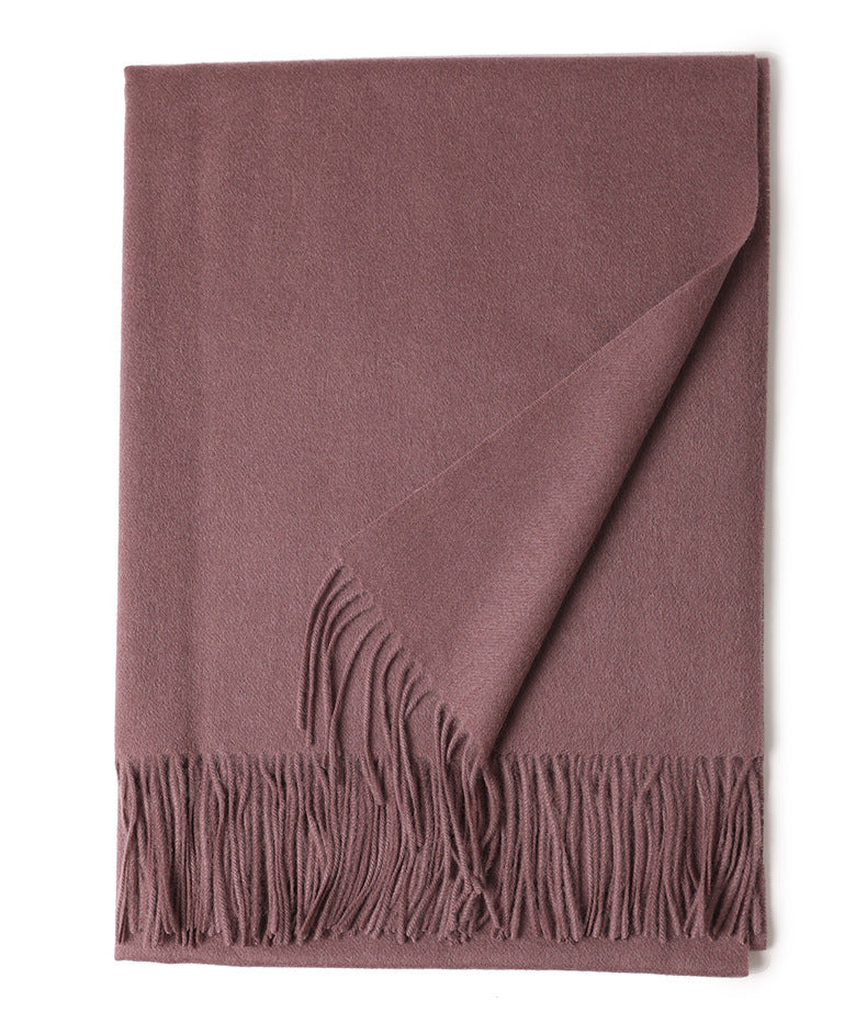 Women’s Solid Color Wool Tassel Scarf – Thick, Warm, Elegant Accessory