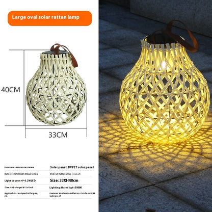 Outdoor Solar Lantern Lights Waterproof High Brightness Hanging Imitation Bamboo Weaving Hollowed Table Lamp Decoration