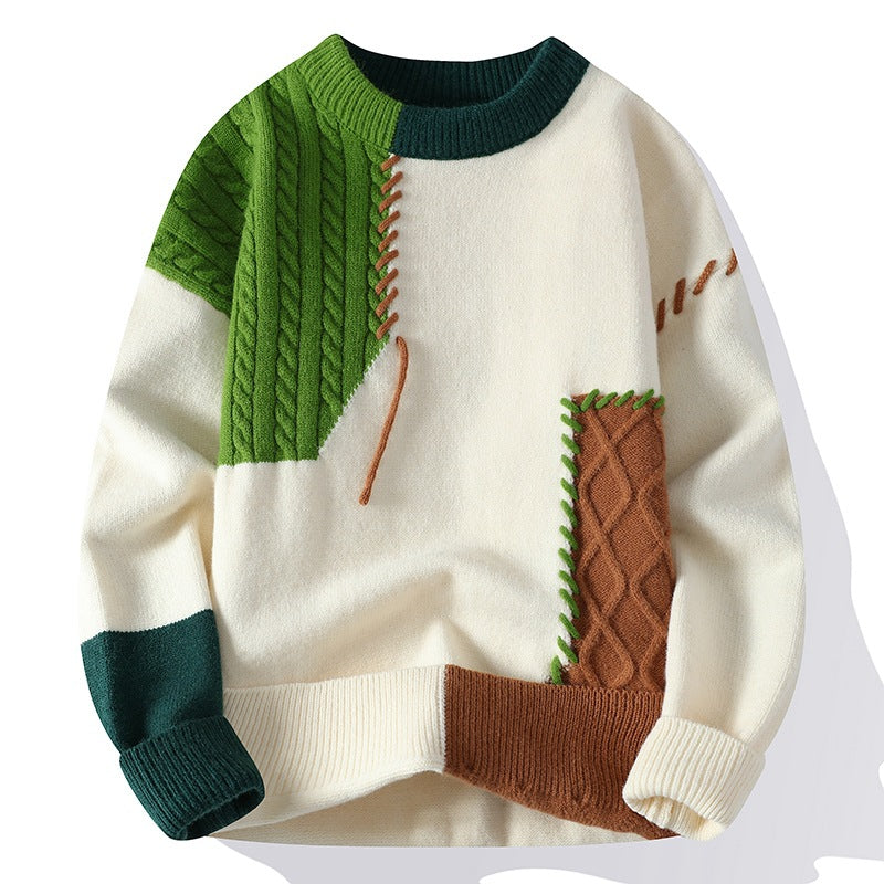 Sweater Men's American Retro Color Contrast Patchwork - myETYN