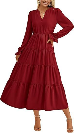 Autumn Layered Ruffled Flowy Long Dress