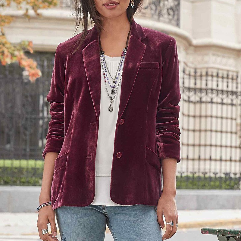 New Gold Velvet Solid Color Fashion Casual Suit Top Women