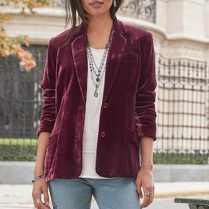 New Gold Velvet Solid Color Fashion Casual Suit Top Women