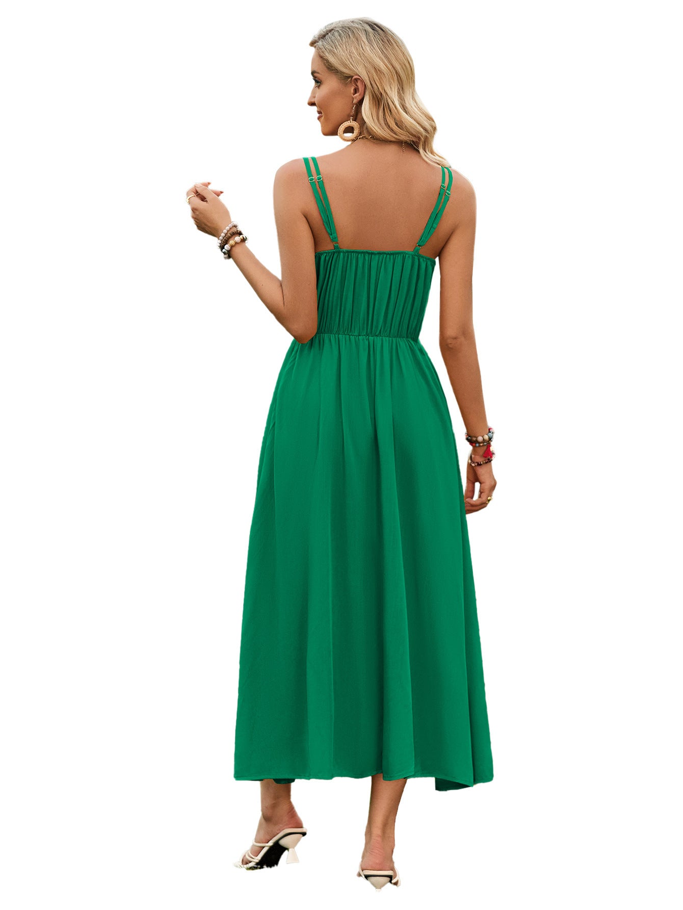 Solid Color Suspender Long Dress Spring And Summer Bow Waist Tie Design Dress Womens Clothing - myETYN