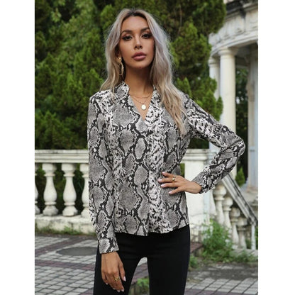 Leopard Print Shirts Long Sleeve Lapel Pattern Shirts Women's