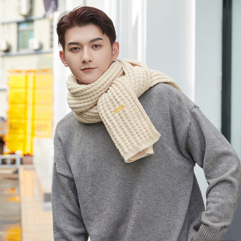 Men's And Women's Solid Colour Woollen Long Warm Knitted Scarf - myETYN