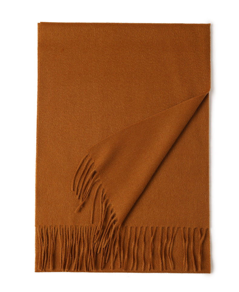 Women’s Solid Color Wool Tassel Scarf – Thick, Warm, Elegant Accessory
