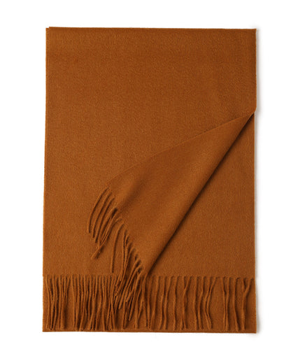 Women’s Solid Color Wool Tassel Scarf – Thick, Warm, Elegant Accessory