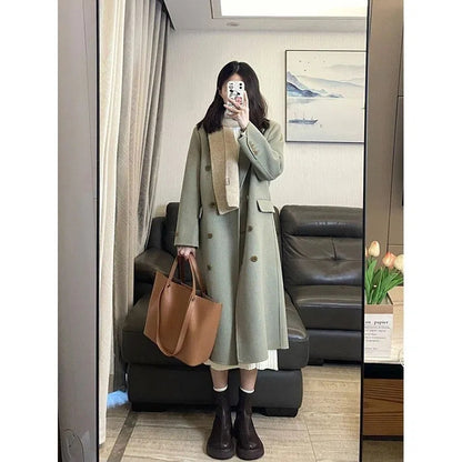 Socialite Style Matcha Green Woolen Coat For Women